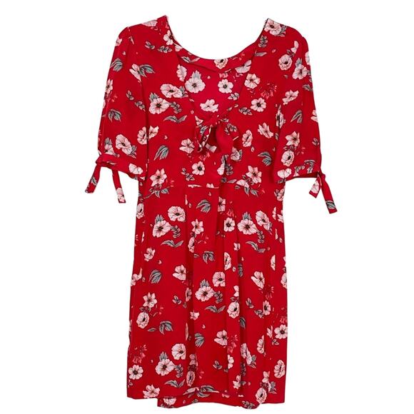 Intermix Silk Red Floral Mini dress flower shift cut out back ties bow twee sz M - Picture 5 of 13